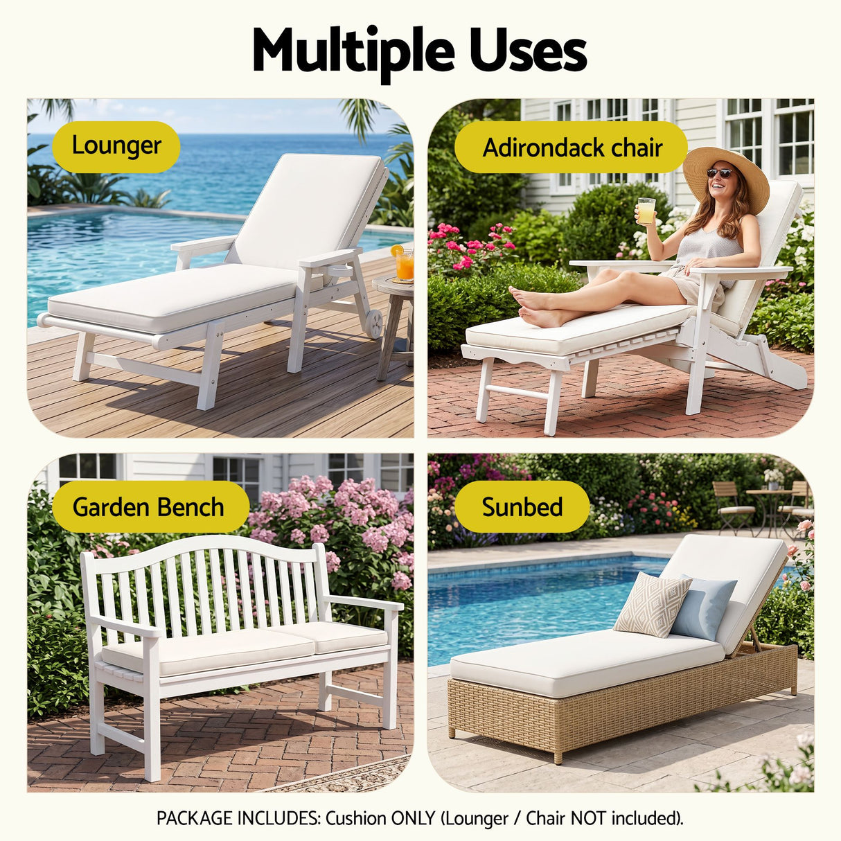 Gardeon Outdoor Chaise Lounge Cushion Lounge Chair Pad Sunbed Mattress Beige