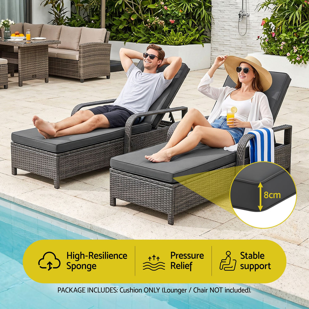 Gardeon Outdoor Chaise Lounge Cushion Lounge Chair Pad Sunbed Mattress Grey