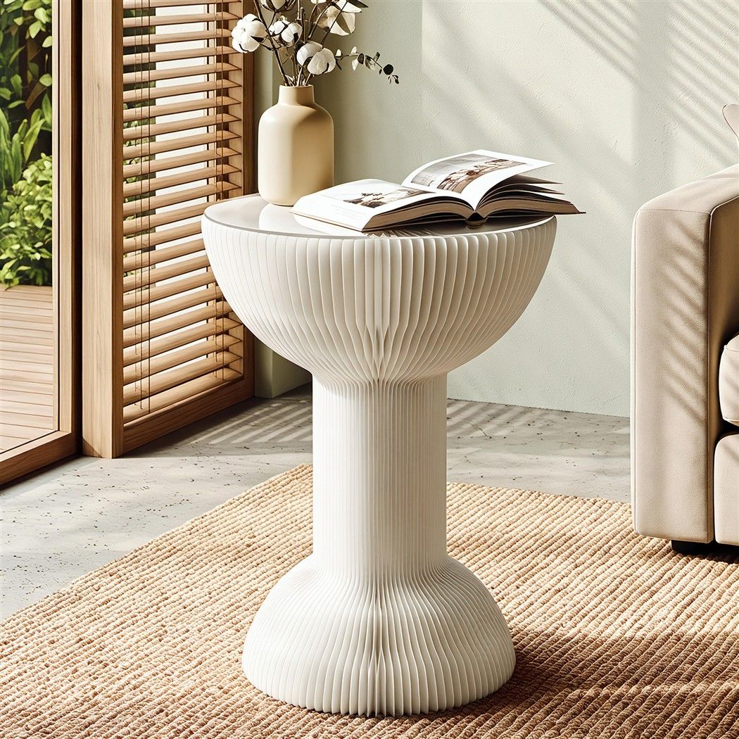 Artiss Paper End Table Honeycomb Coffee Table Foldable Round Bedside Side Table White 40x55cm