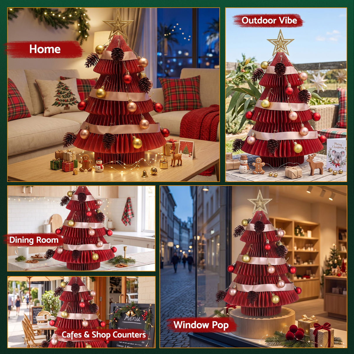 Jingle Jollys Paper Christmas Tree 47CM w/ Star Topper Xmas Decoration Tabletop Red DIY Ornament Set