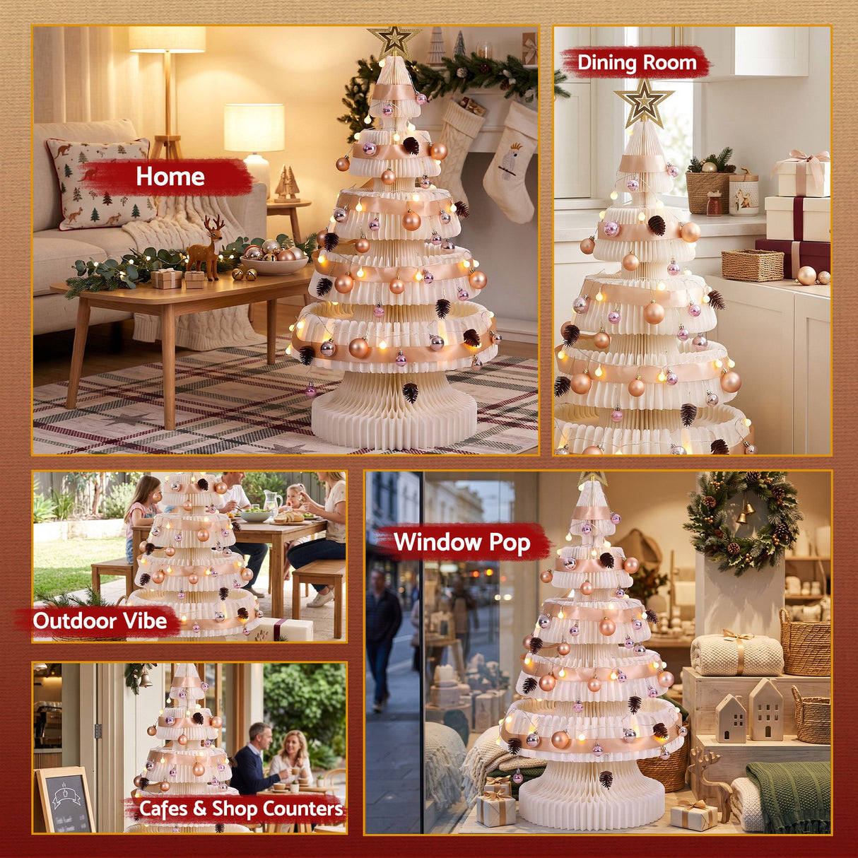 Jingle Jollys Paper Christmas Tree 114CM w/ Star Topper LEDs Xmas Decorations Kit Home Office White