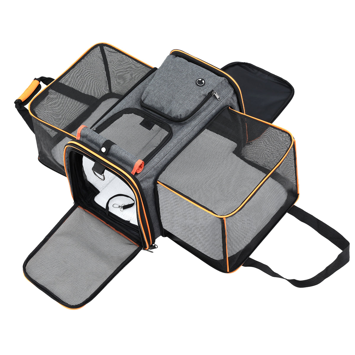 i.Pet expandable pet carrier bag, grey and orange