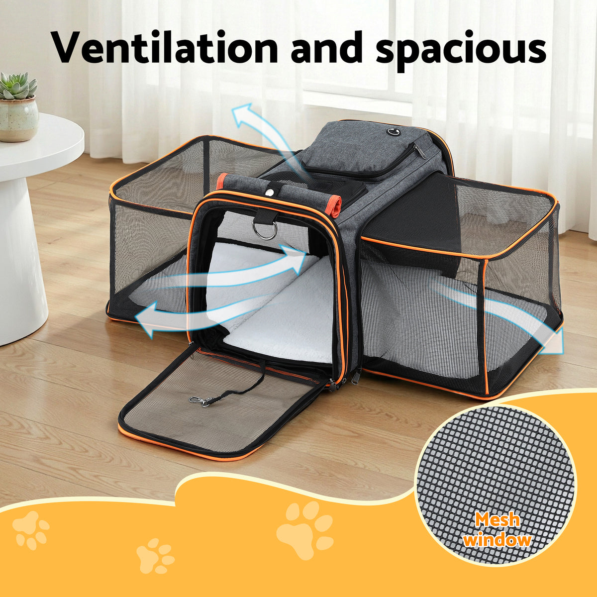i.Pet expandable pet carrier bag, grey and orange
