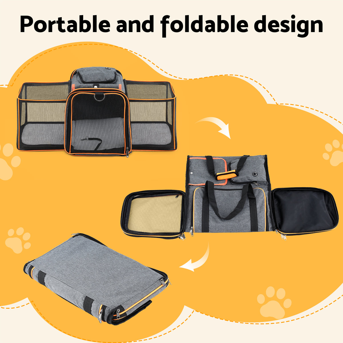 i.Pet expandable pet carrier bag, grey and orange