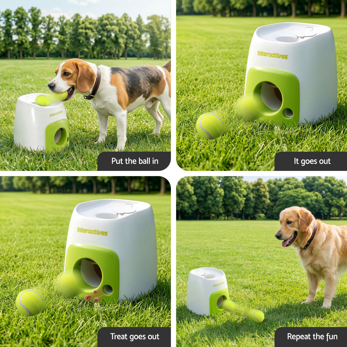 i.Pet 2-in-1 Dog Ball Launcher & Treat Dispenser with 2 Balls Green