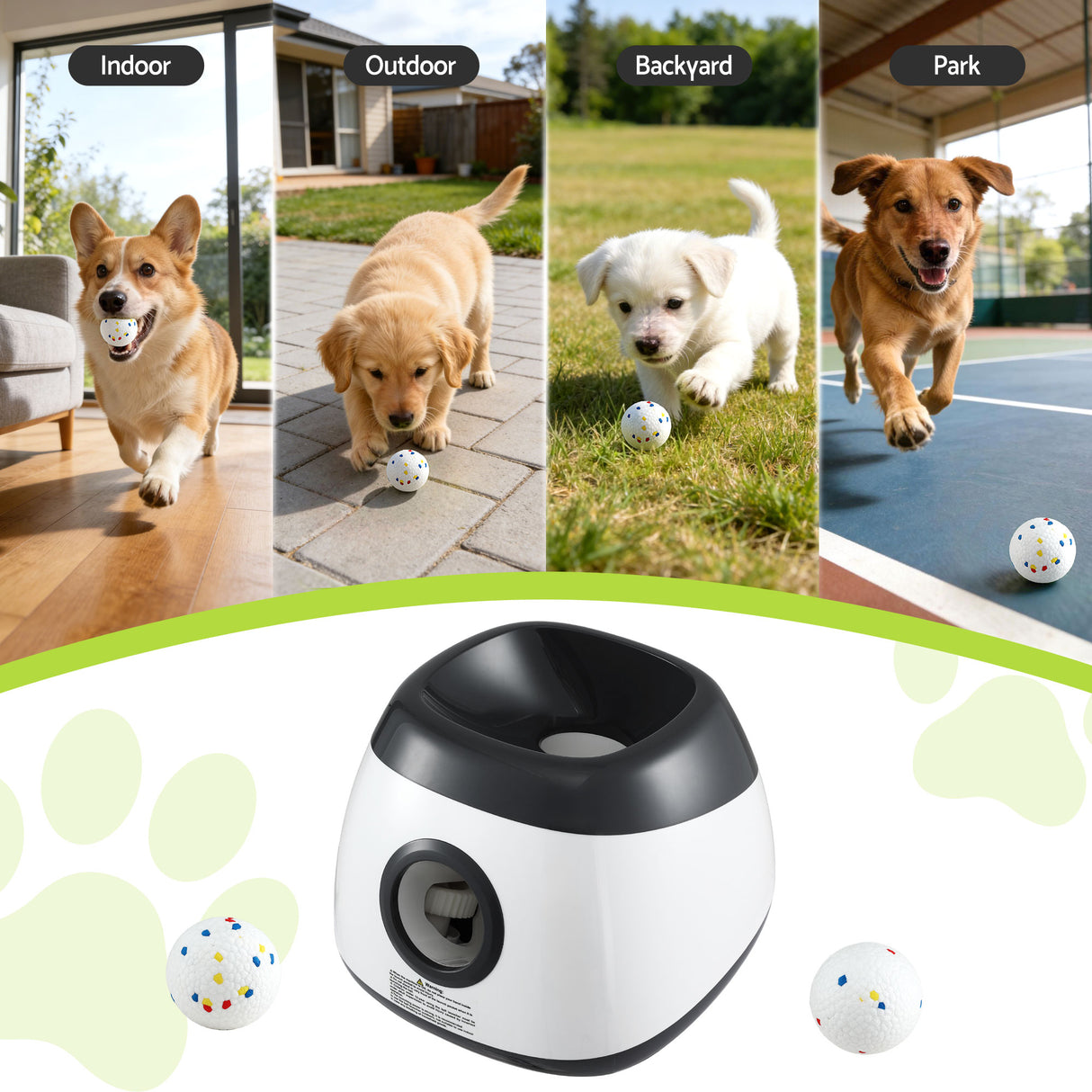 i.Pet Dog Ball Launcher Thrower with 6 ETPU Balls & 14/18/22m Launch Distance Black