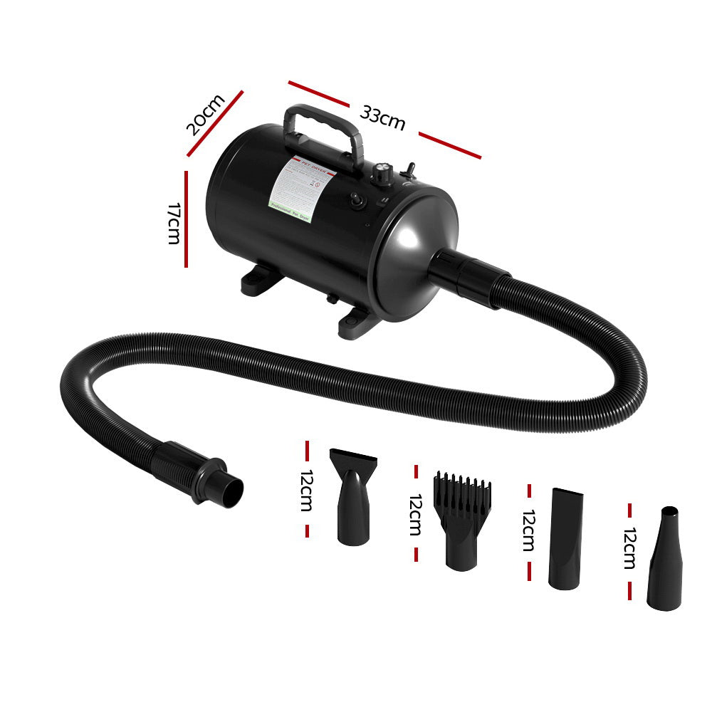 i.Pet dog and cat hair dryer and blower with nozzles and hose, black