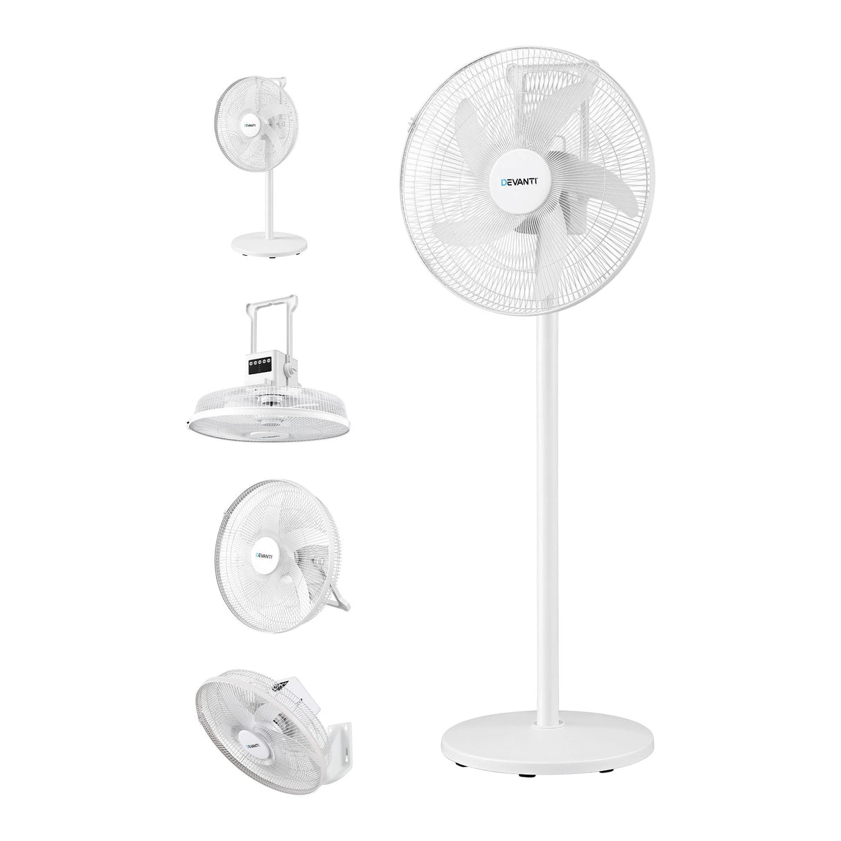 DEVANTI 16" 5-in-1 Rechargeable Fan for Pedestal Table Floor Wall Ceiling