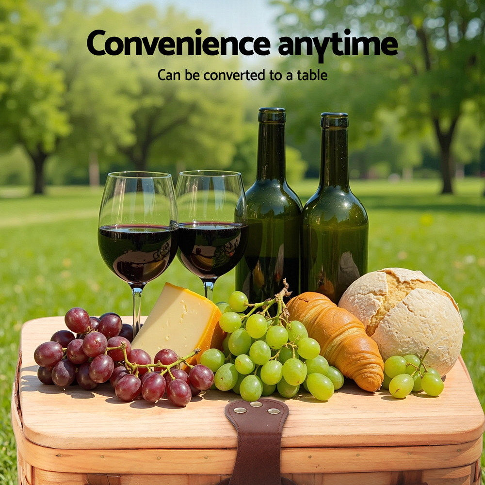 Alfresco 2 Person Picnic Basket Set Wooden Cooler Bag Plates Outdoor Insulated