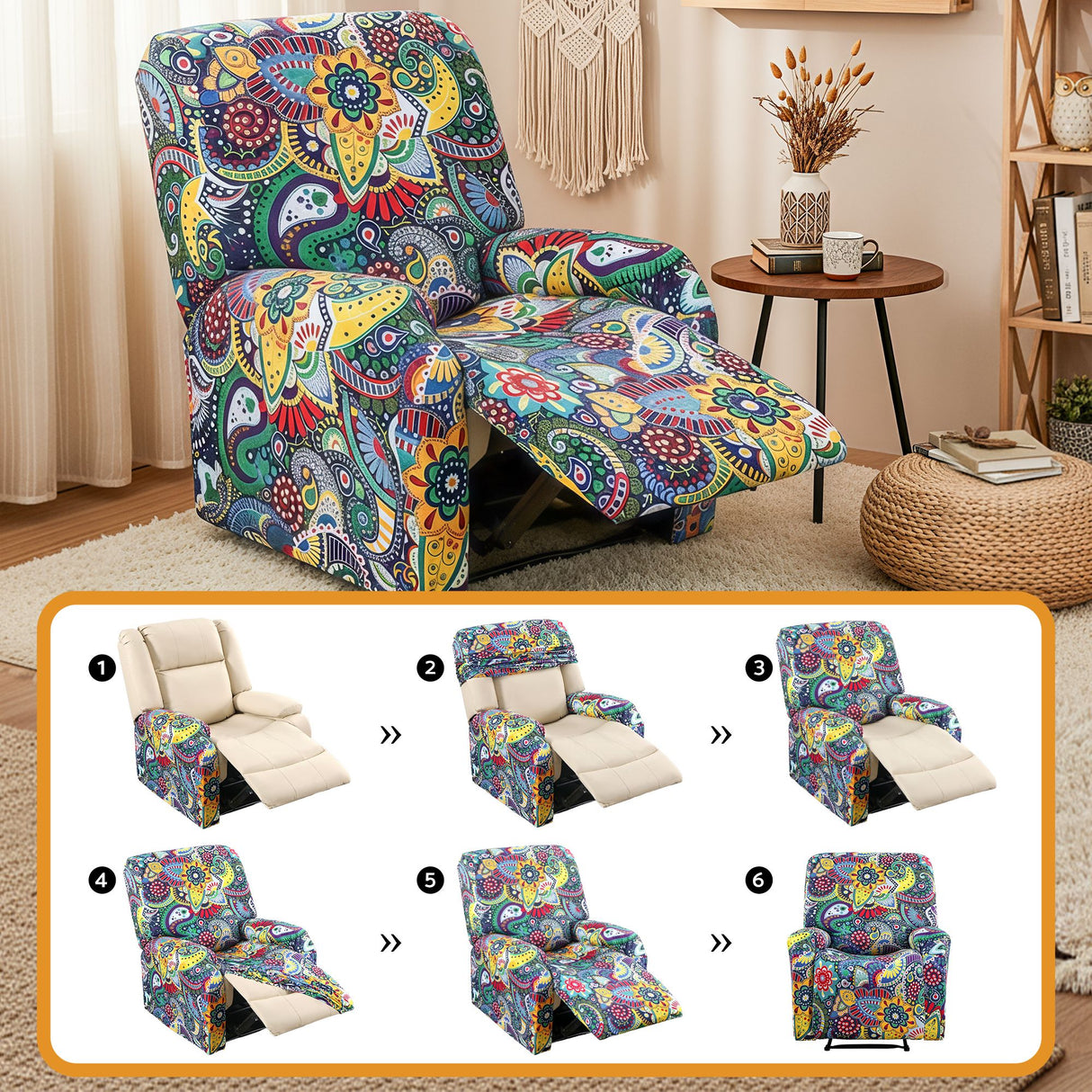 Artiss Stretch Kids Recliner Cover 4-Pieces Recliner Chair Slipcovers Printed Polyester