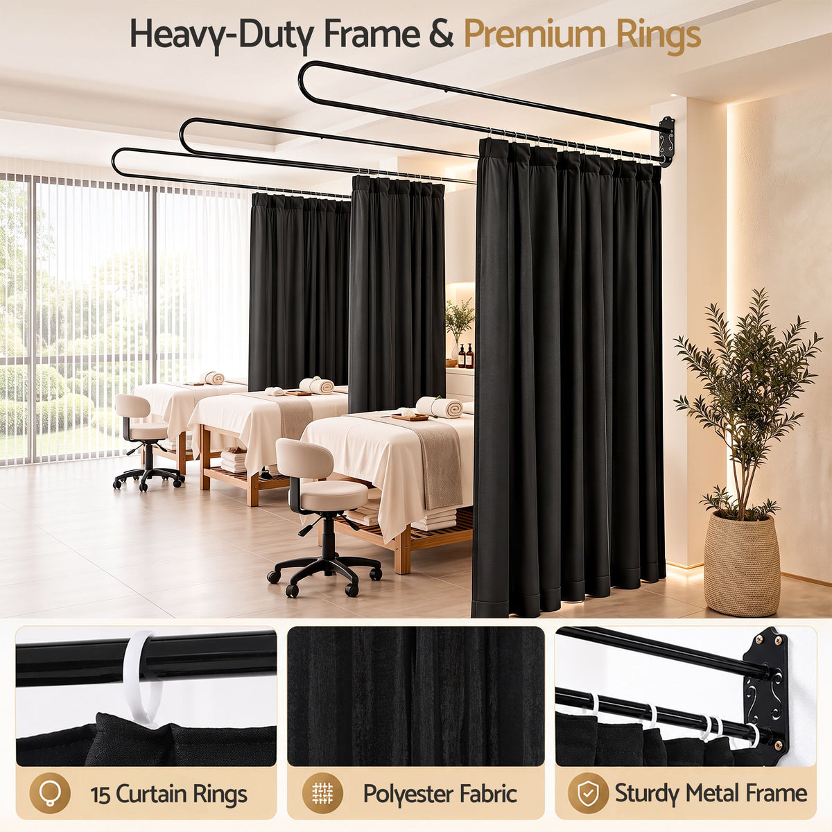 Artiss Room Divider Wall Mounted Hanging Curtain Partition Screen Black 200x220cm