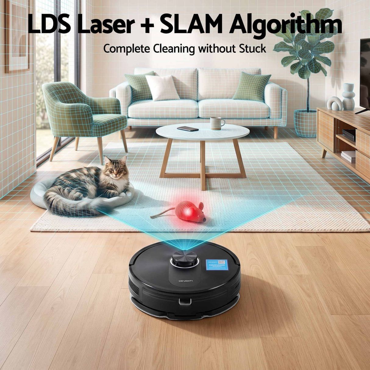 DEVANTI Robot Vacuum and Mop, APP Control 6000Pa LDS Laser 3-in-1 Cleaning