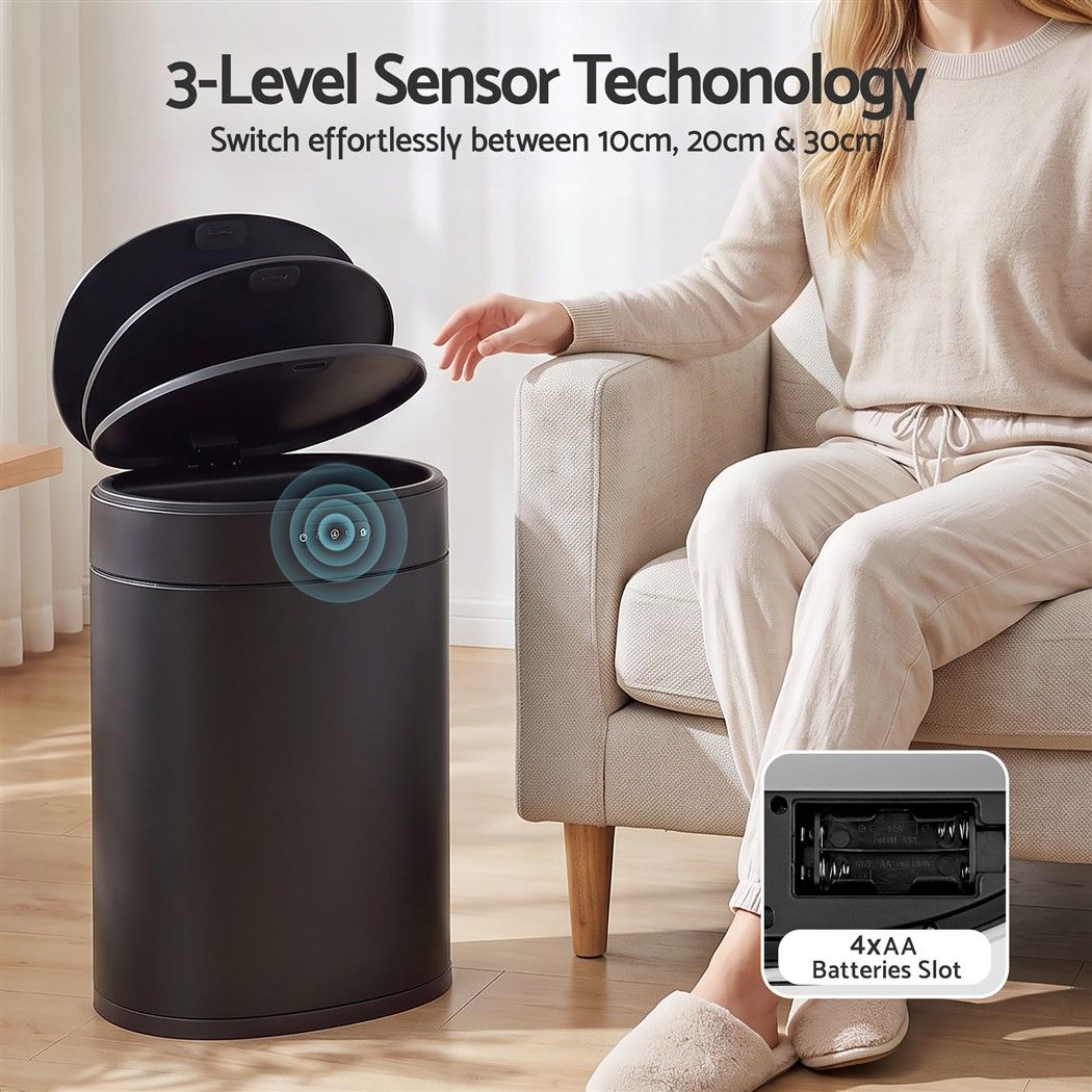 Devanti 20L Automatic Sensor Bin Touchless Rubbish Waste Bin Black Kitchen.