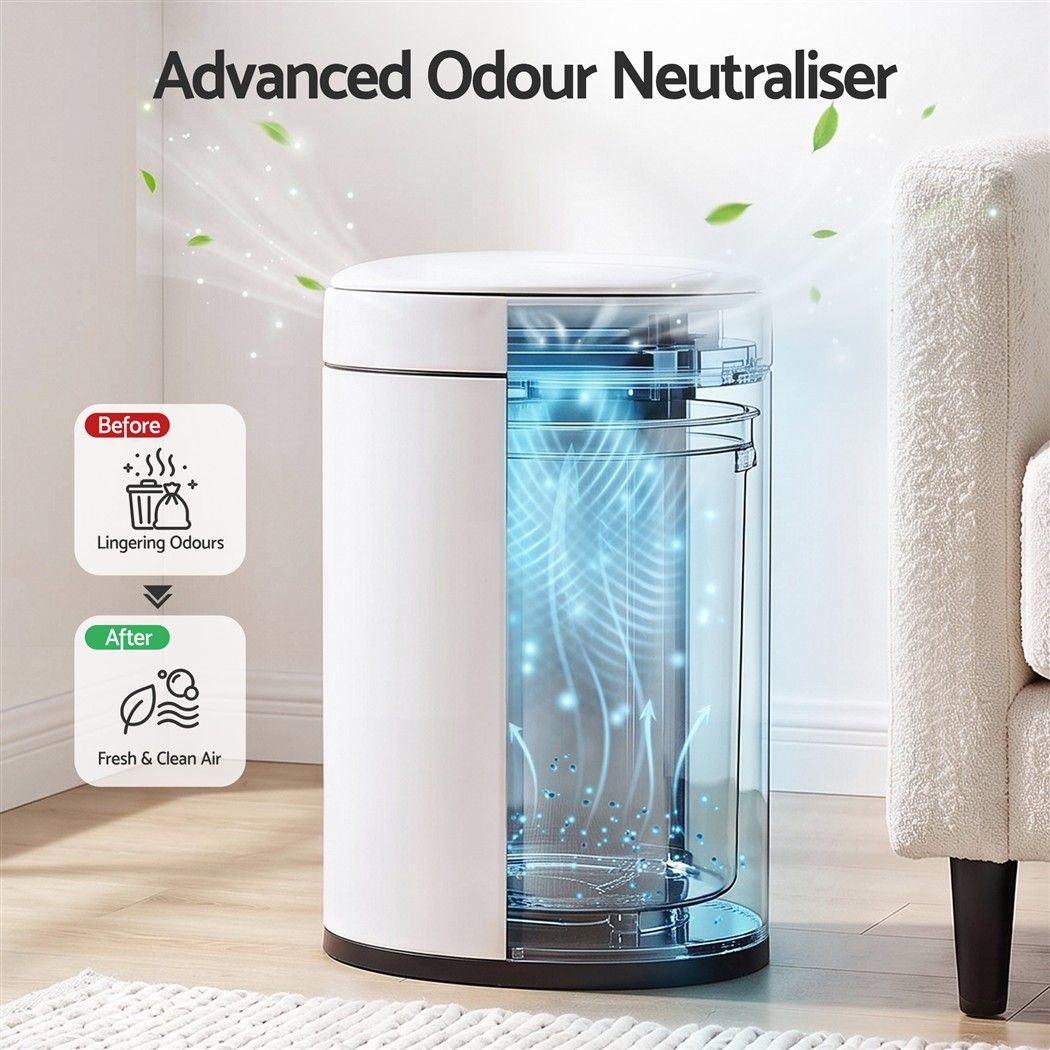 Devanti 20L Automatic Sensor Bin Touchless Rubbish Waste Bin White Kitchen.