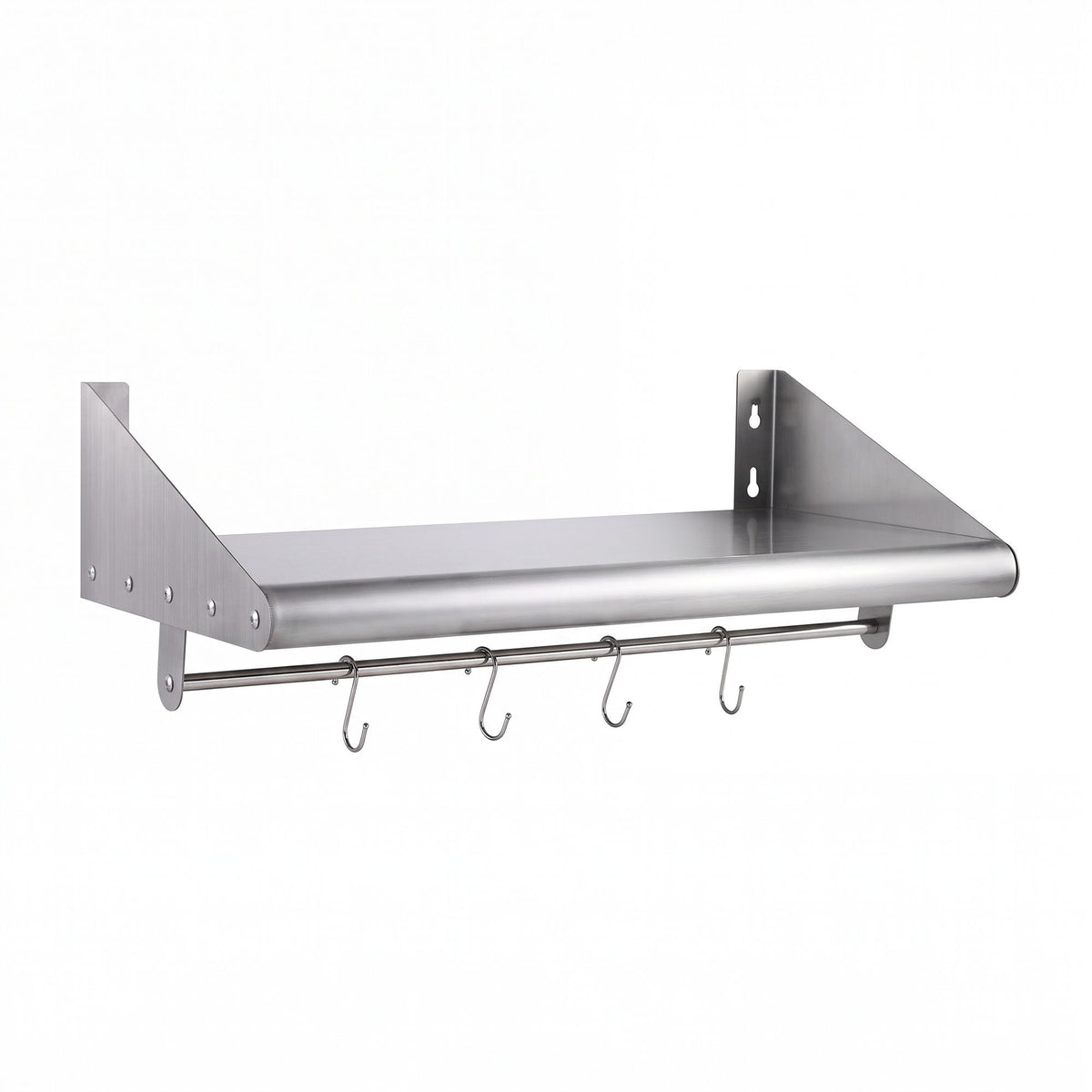 Cefito 610mm 430 Stainless Steel Wall Shelf with Hooks and Side Guards.