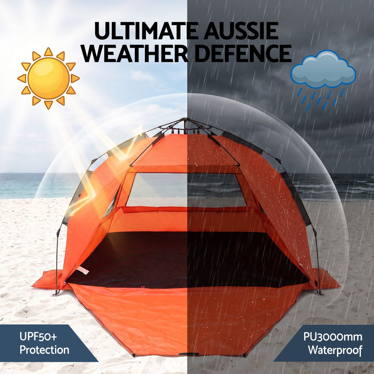 Weisshorn Beach Tent 3-4 Person Pop Up Sun Shade UPF 50 Automatic Outdoor Orange