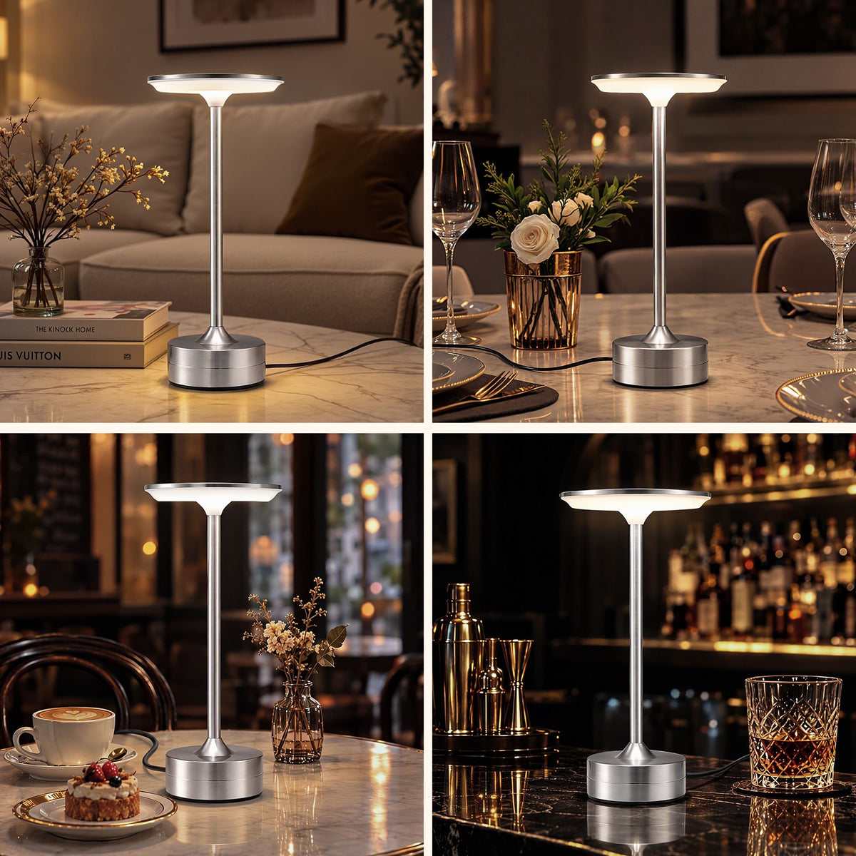 Artiss Silver Touch Table Lamp, Warm to Cool White LED, Dimmable 3000-6000K 24 LEDs, Type-C.
