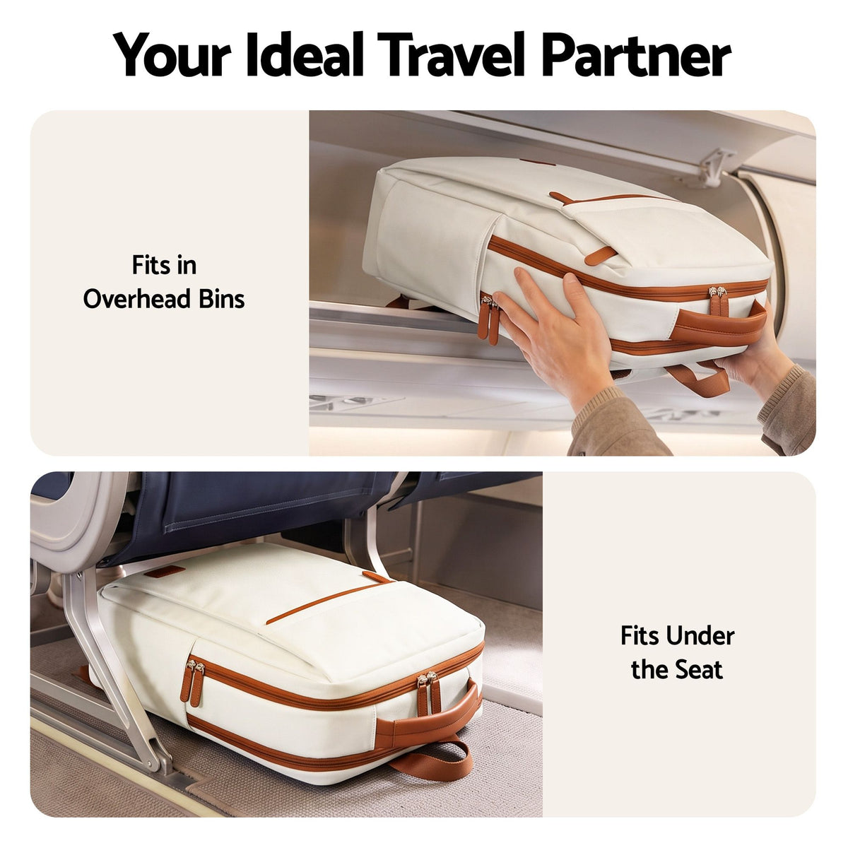Wanderlite 20L Travel Laptop Backpack Carry On Work Bag with USB Port for Airlines Outdoor Business Beige.