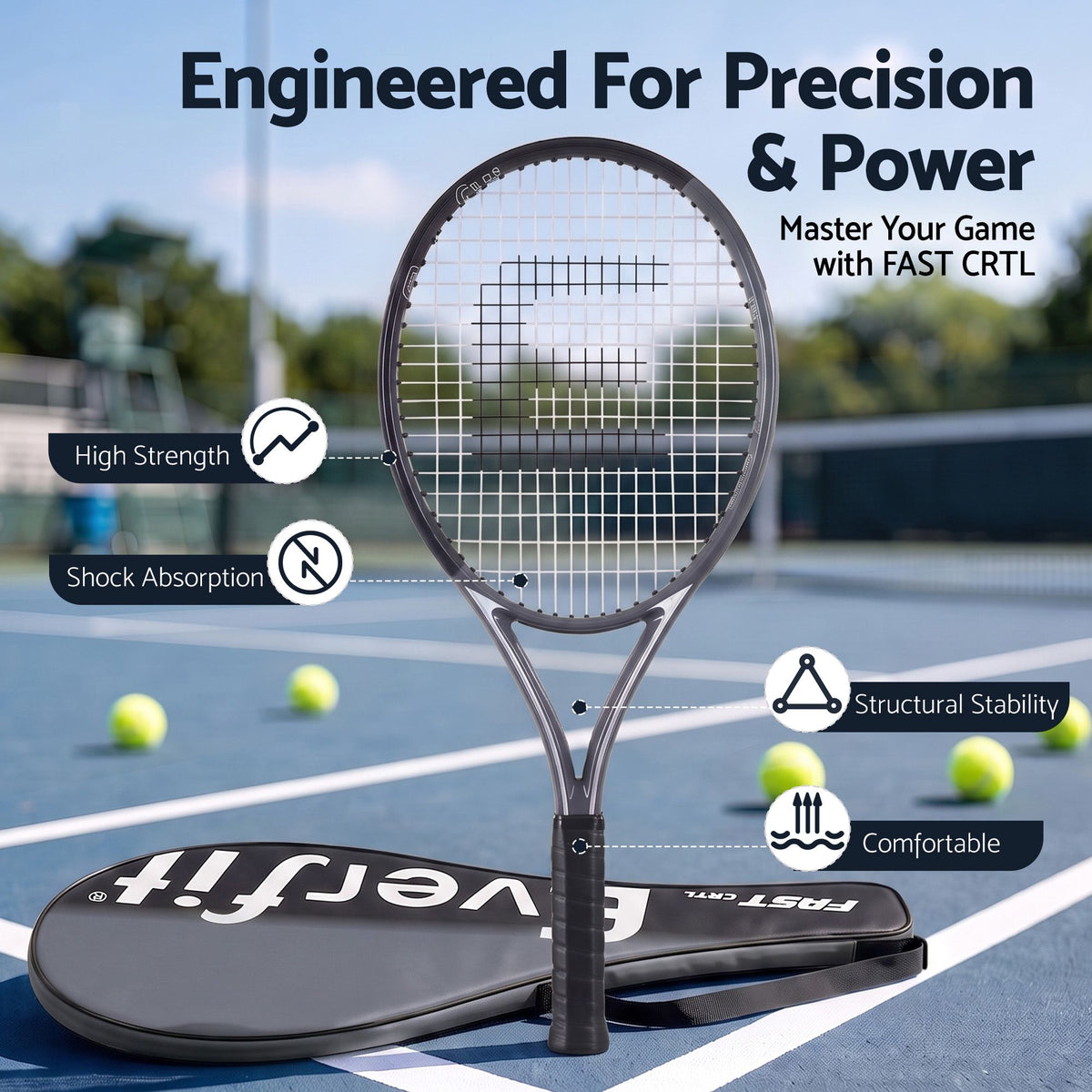 Everfit 27 inch tennis racket set of 2 in black