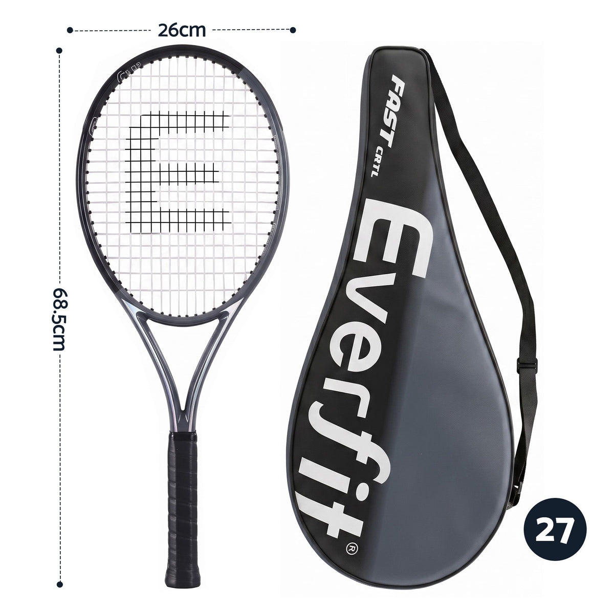 Everfit 27 inch tennis racket set of 2 in black