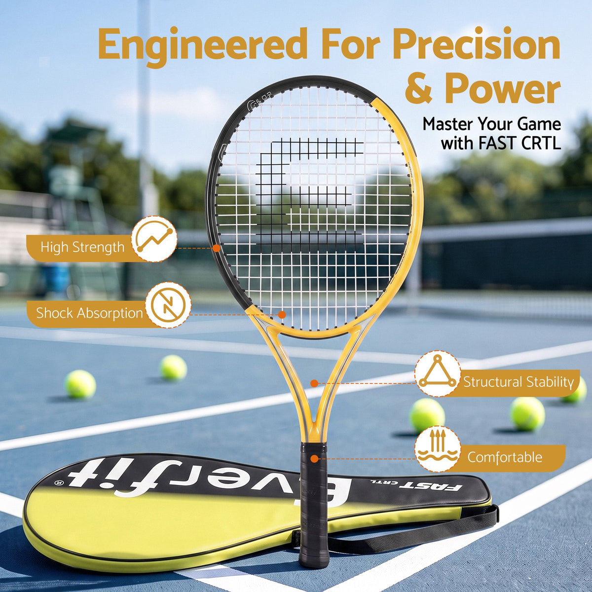 Everfit 27 inch tennis racket set of 2 in gold