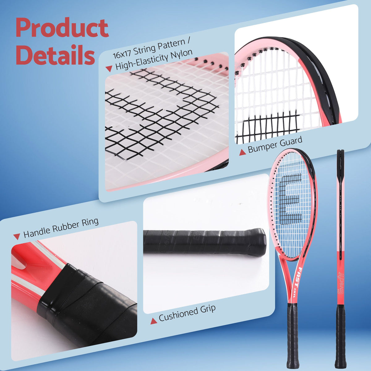 Everfit 27 inch tennis racket set of 2 in pink