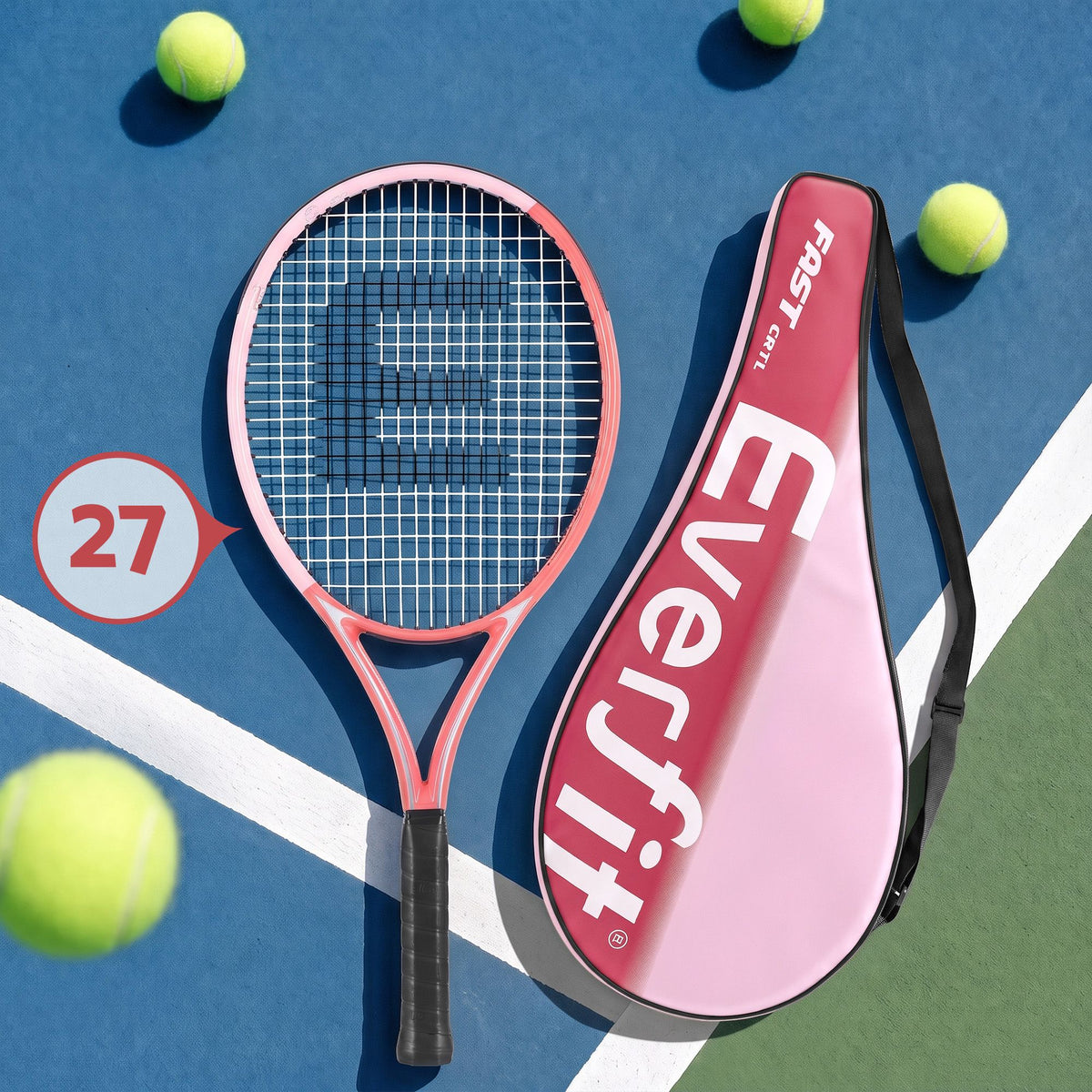 Everfit 27 inch tennis racket set of 2 in pink