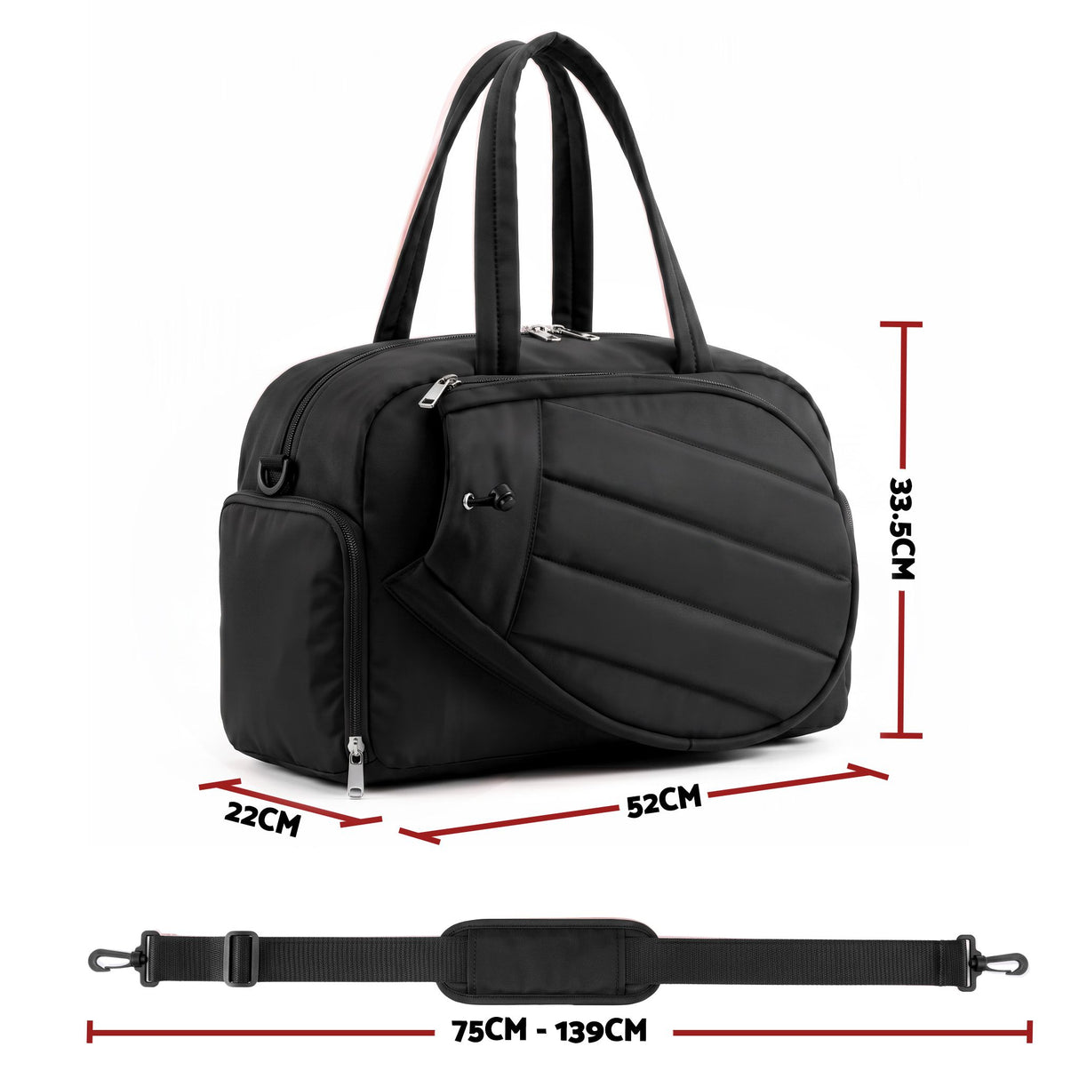 Everfit Tennis Tote Bag Gym Bag Sports Duffle Bags Holds 2 Rackets Black