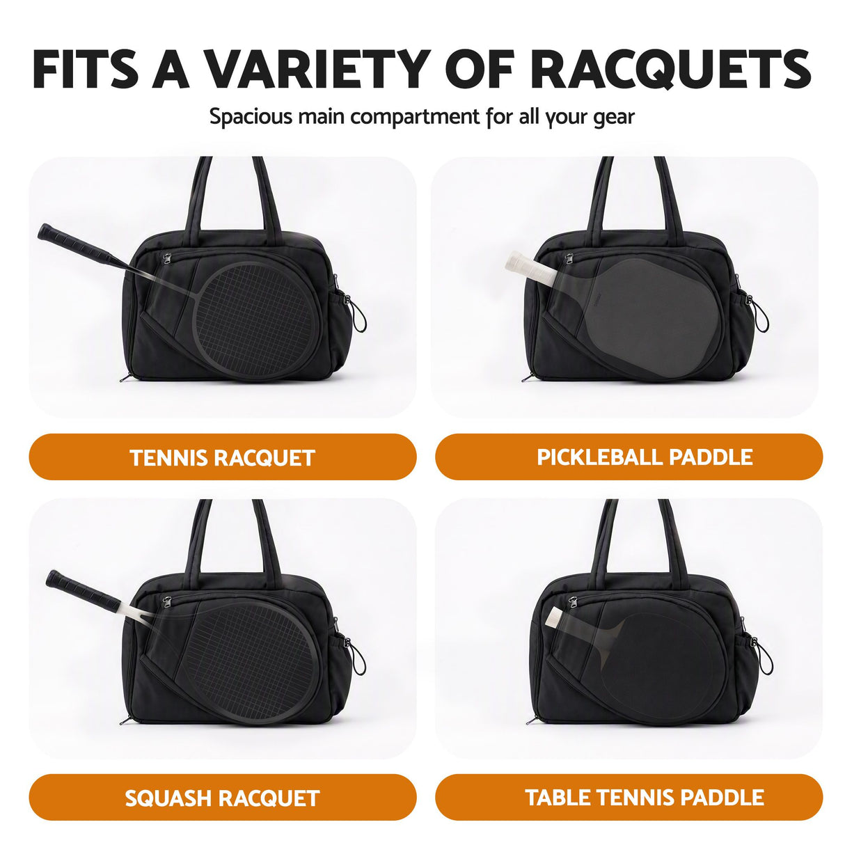 Everfit Tennis Tote Bag Gym Bag Sports Duffle Bags Holds 2 Rackets Black