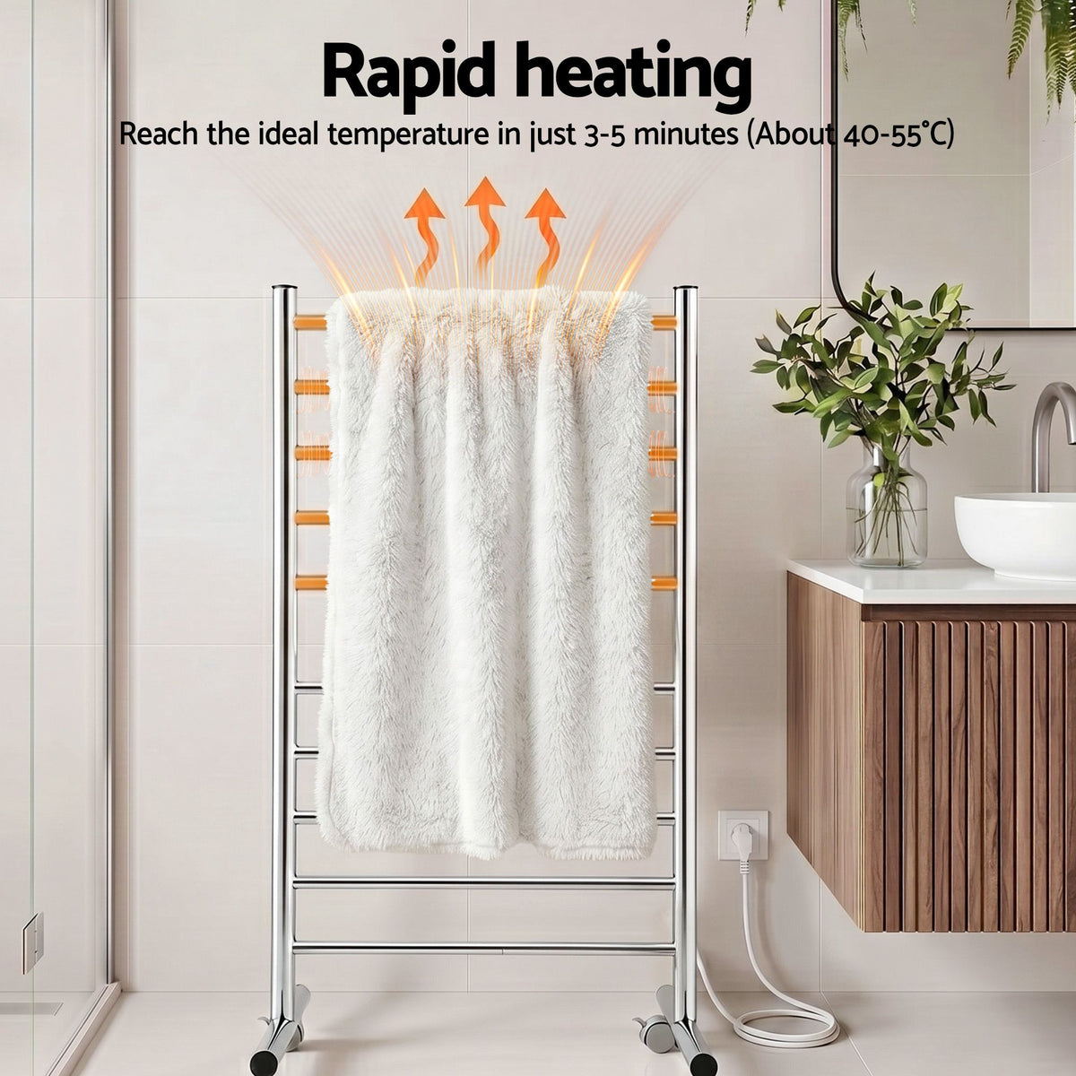 Devanti 10 bar freestanding heated towel rail, stainless steel