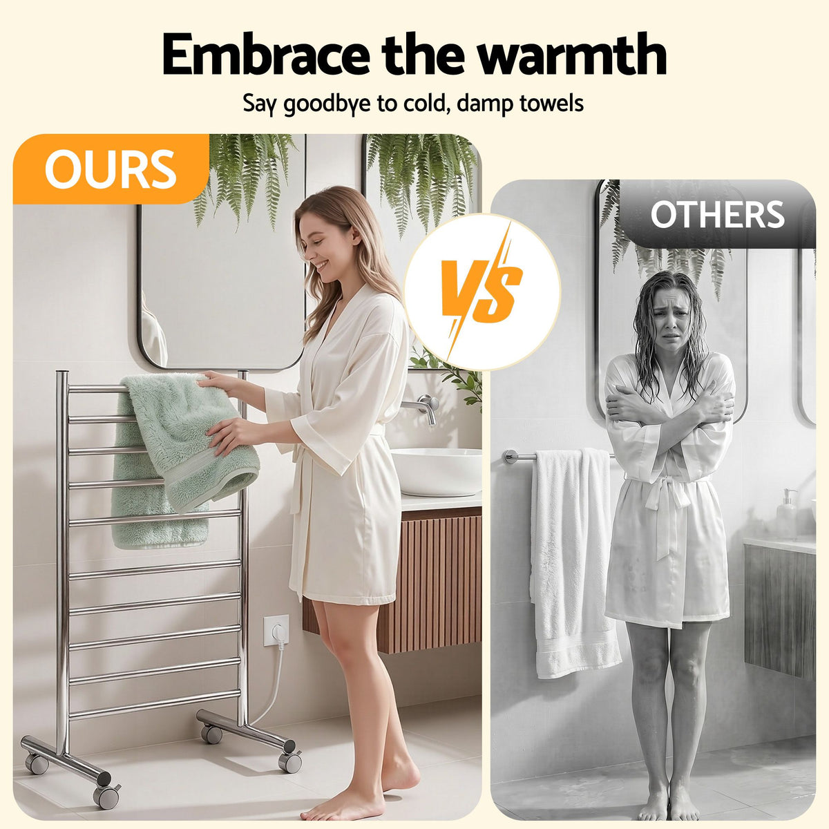 Devanti 10 bar freestanding heated towel rail, stainless steel