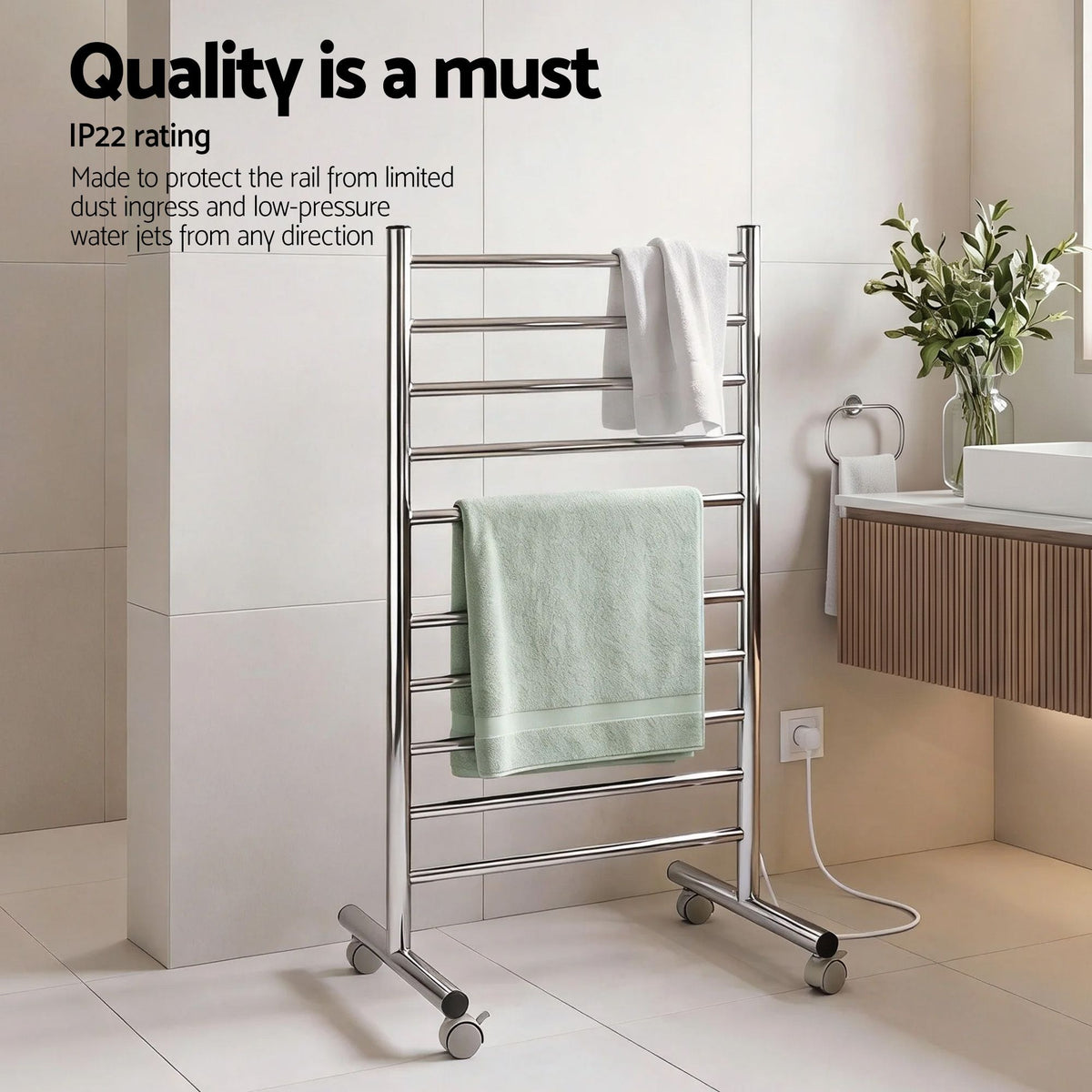 Devanti 10 bar freestanding heated towel rail, stainless steel