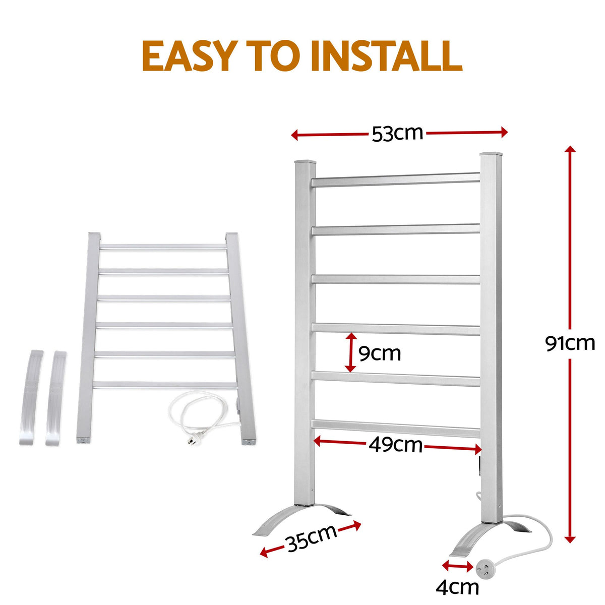 Devanti 6 bar freestanding heated towel rail, aluminium