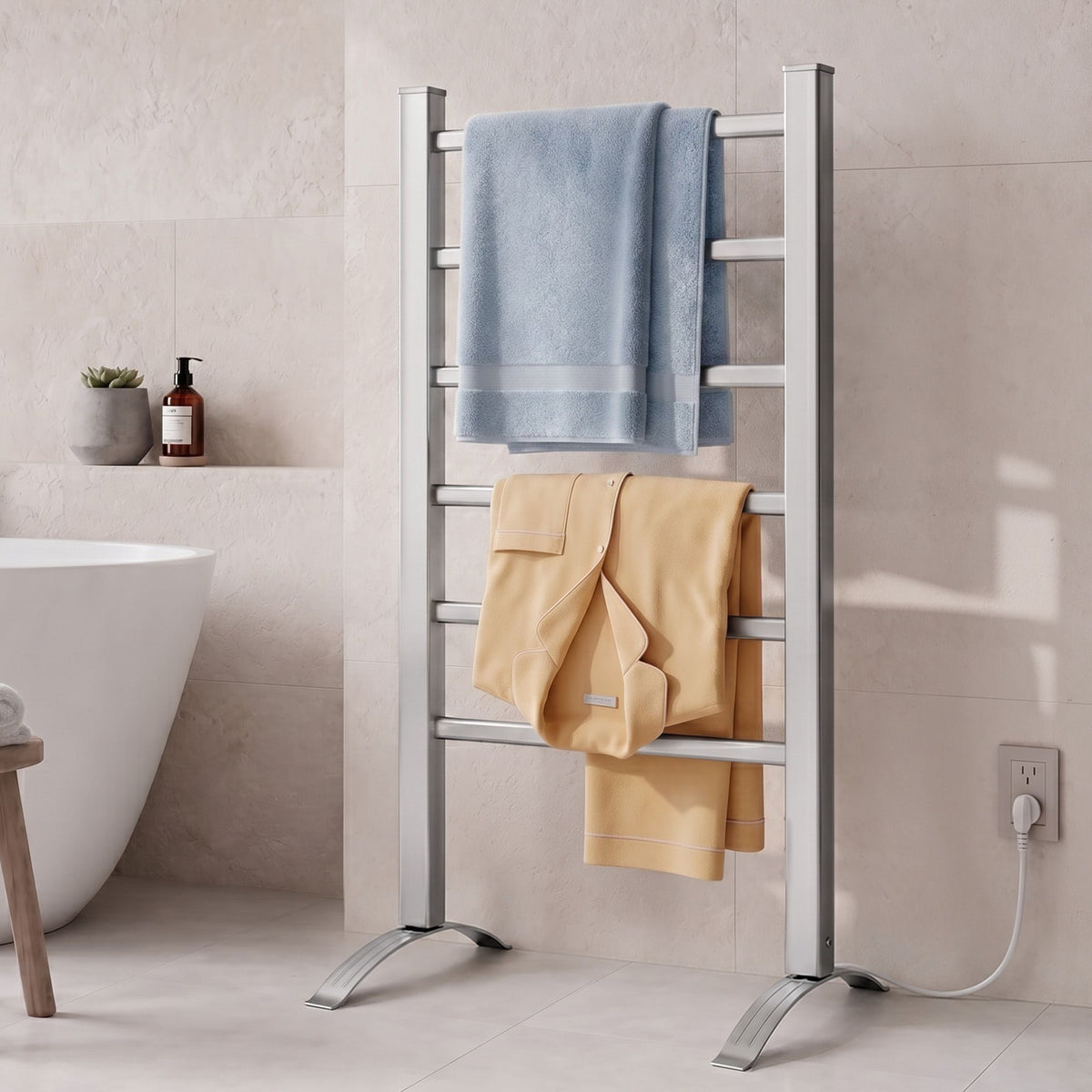 Devanti 6 bar heated towel rail with timer, aluminium