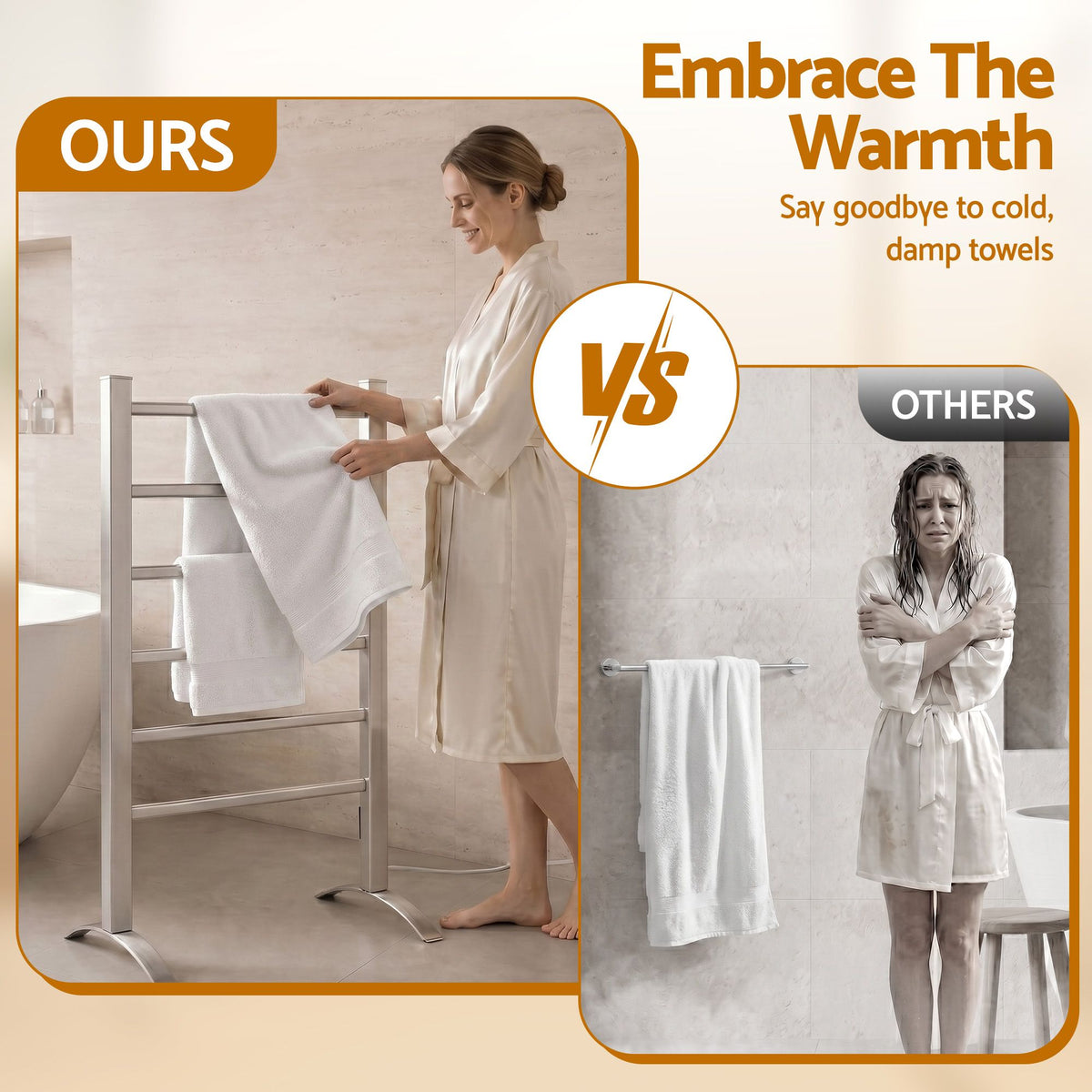 Devanti 6 bar heated towel rail with timer, aluminium