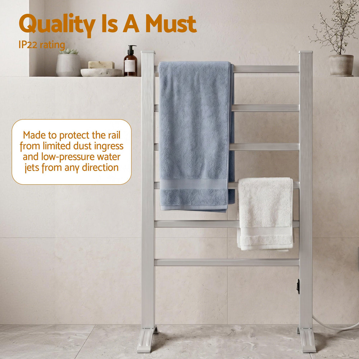 Devanti 6 bar heated towel rail with timer, aluminium