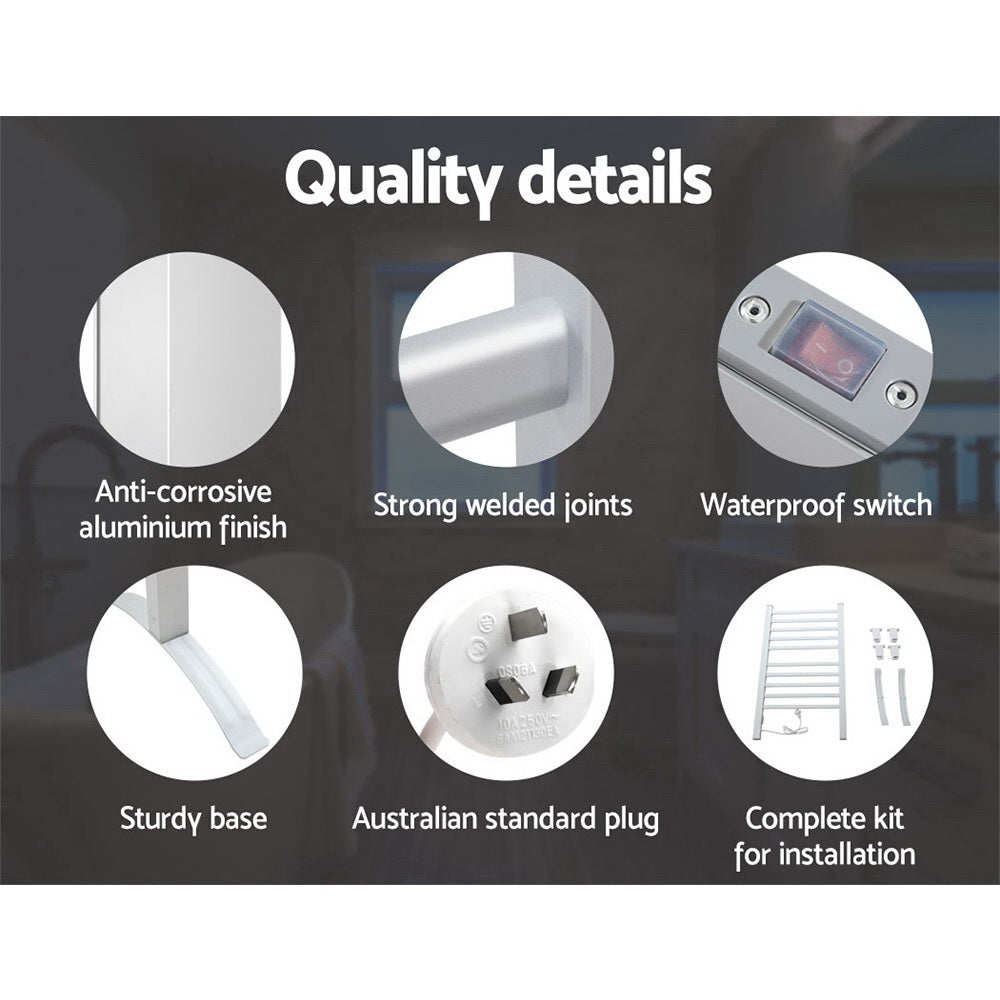Devanti 10 bar heated towel rail, polished aluminium