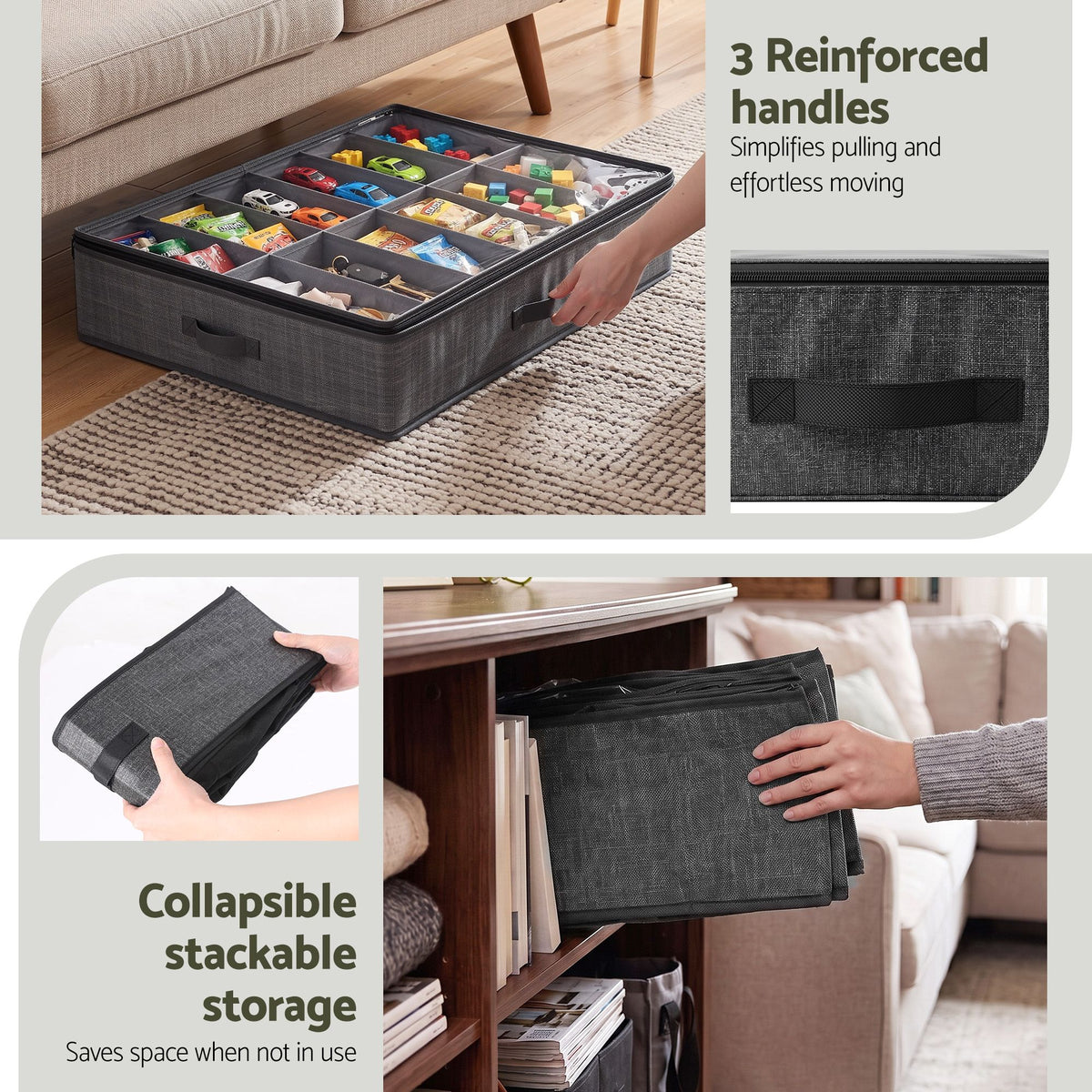 Artiss Under Bed Shoe Storage Containers X2 Box Organiser 12 Pairs Fabric Grey