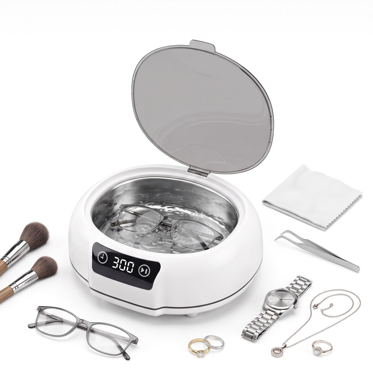 Devanti Ultrasonic Cleaner 700mL 48kHz Jewellery Cleaning Machine with Stainless Steel Tank White.