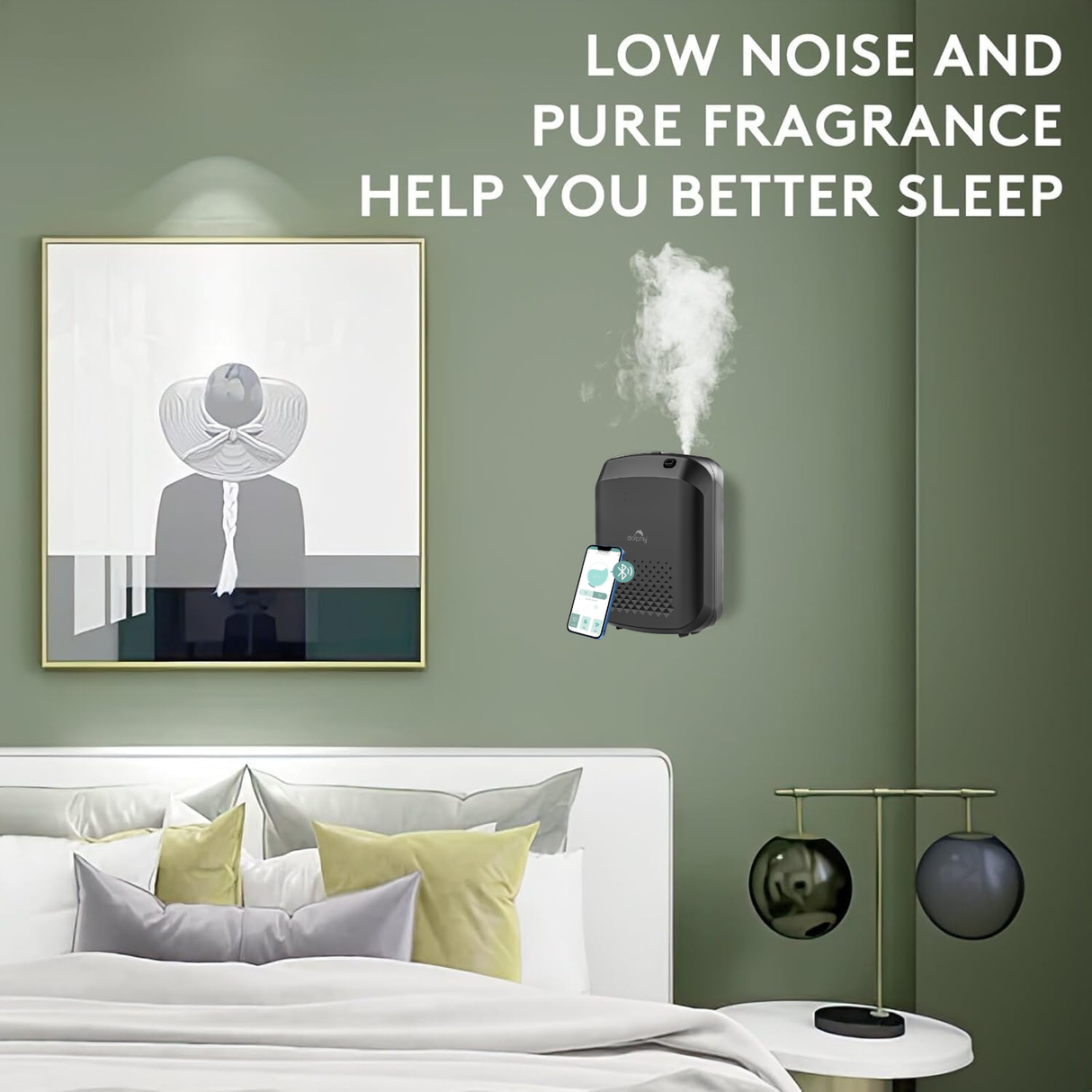 Dolphy Essential Oil Diffuser Dispenser with Bluetooth Control – 400 mL Capacity, Low-Noise Automatic Scent Machine with Light Sensor for Large Commercial Spaces – Black (DAPD0013-B)