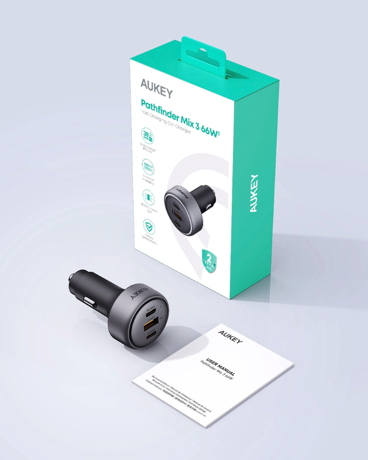 Aukey Pathfinder Mix 3 100W Fast Charging Car Charger 100W (CC-P3)