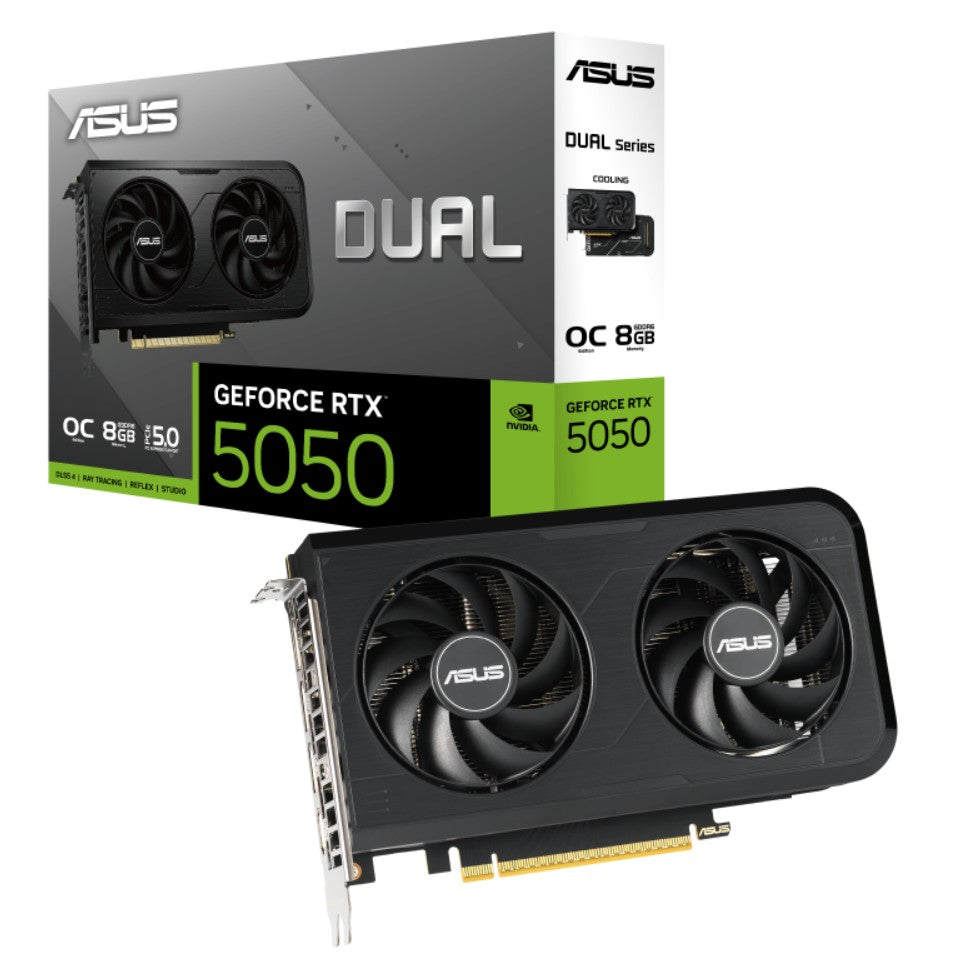 ASUS nVidia GeForce DUAL-RTX5050-O8G RTX5050 8GB GDDR6 OC Edition 2647MHz Boost Clock, RAM 20Gbps, 433 AI TOPs, Digital Max Resolution 7680 x 4320