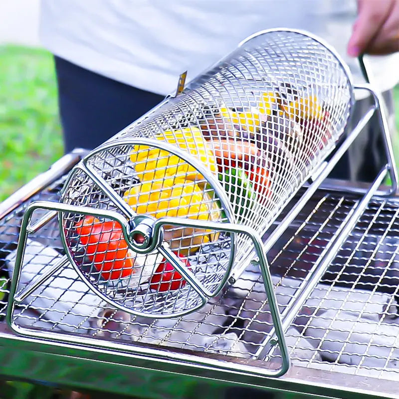 12-Inch Stainless Steel Rolling BBQ Grill Mesh Rotisserie