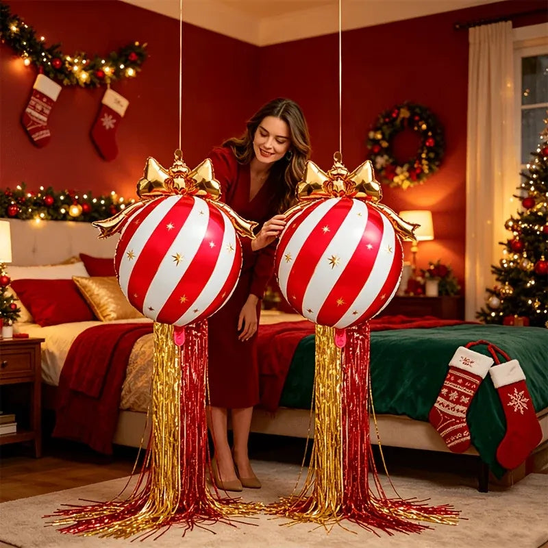 Inflatable Christmas Ornament Set Striped Hanging Decor.