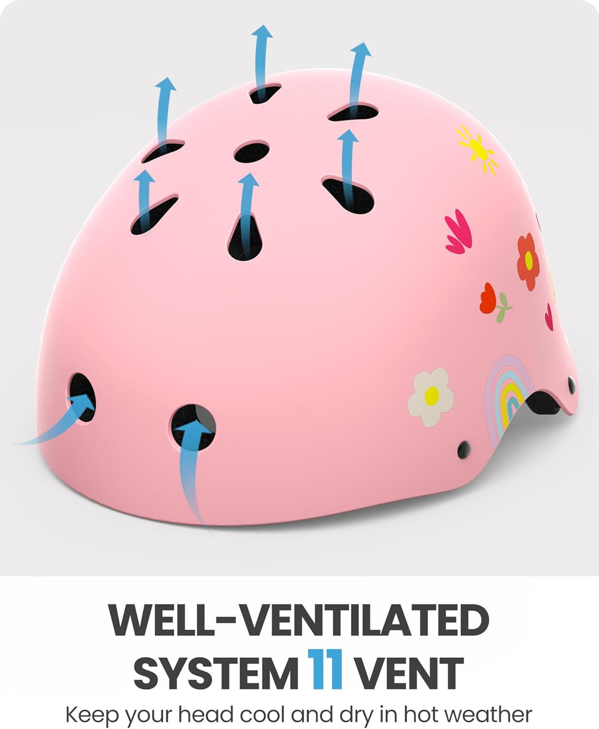 OutdoorMaster Youth & Kids Bike Helmet - Adjustable Multi-Sports Skateboard Helmet with Removable Liners for Balance Bike, Kids Scooter, One Wheel Hoverboard-Pink Flower-Large