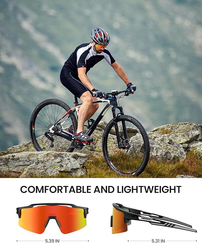 OutdoorMaster Hawk II Polarized Sports Sunglasses for Men Women, TAC 100% UV400 Protection TR90 Frame Cycling Sunglasses, Baseball Running Fishing Golf Glasses-Black Frame+revo Blue Cat.3,Adult