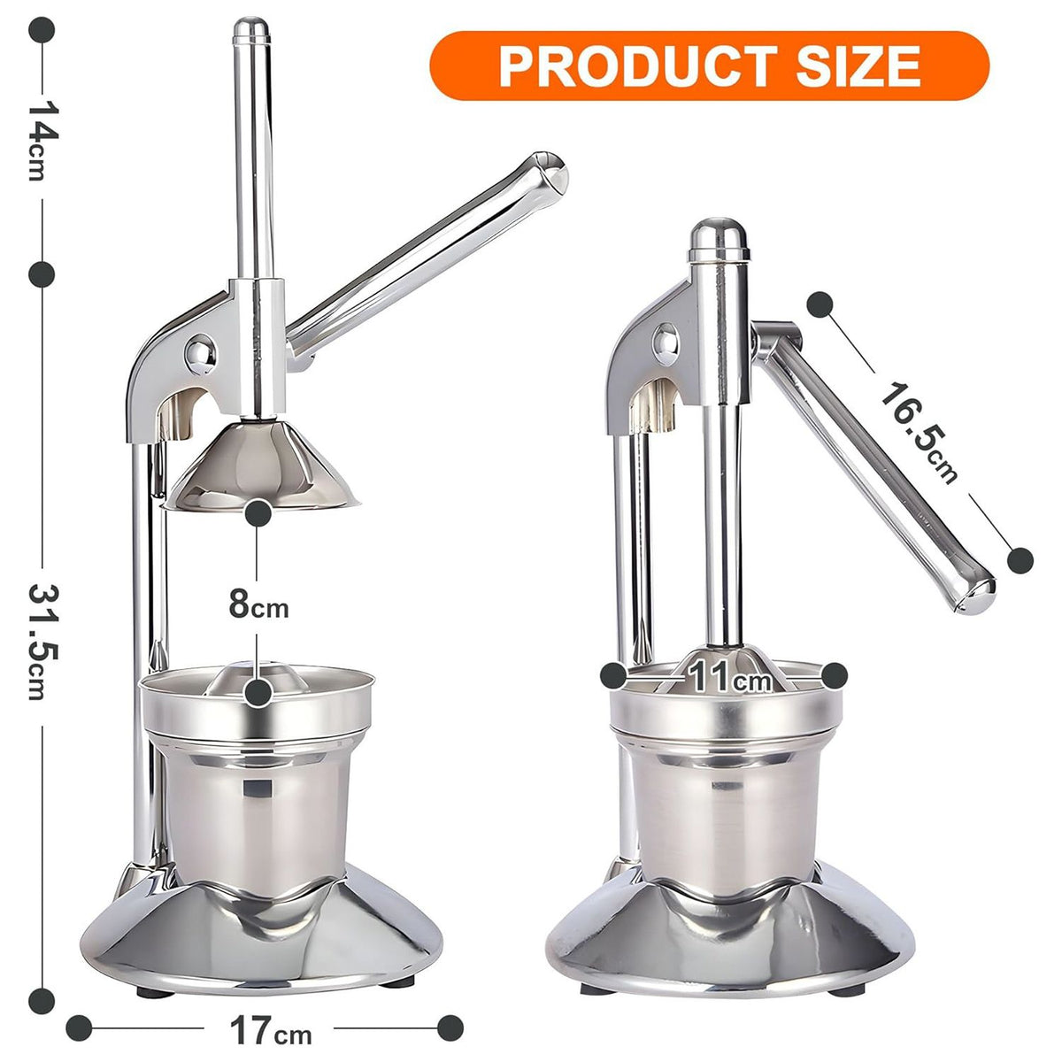 Silver stainless steel manual hand press, dishwasher safe.