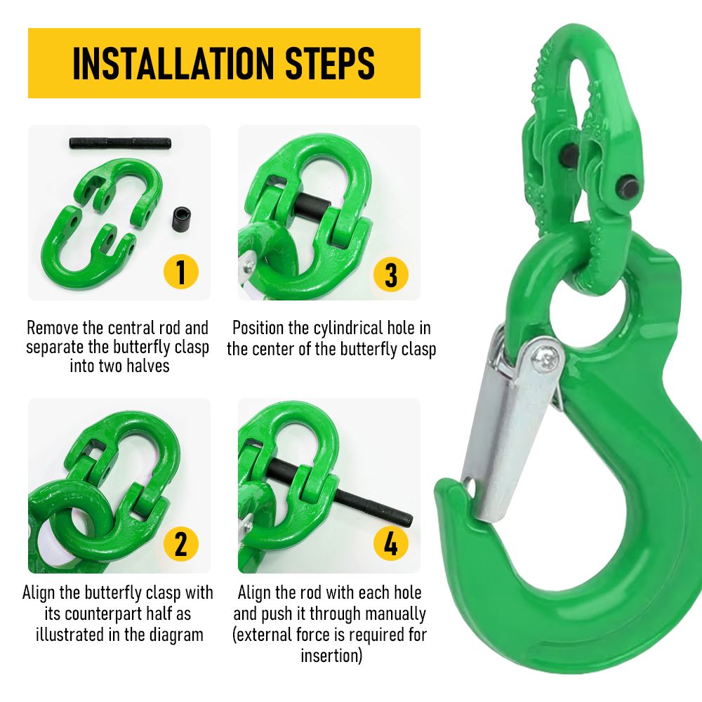 2SETS 2T Sling Hook With Hammerlock Heavy Duty Safety Latch Swivel Winch Hook For Trailer Safety Chain-Green