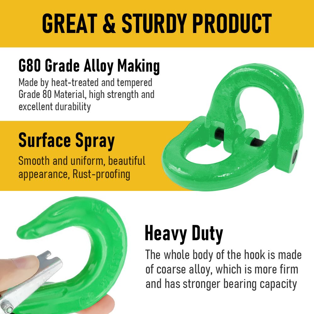 2SETS 2T Sling Hook With Hammerlock Heavy Duty Safety Latch Swivel Winch Hook For Trailer Safety Chain-Green