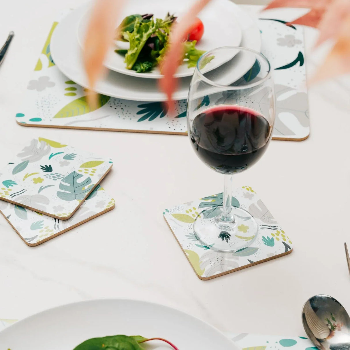 8 Pcs Clevinger MDF Placemats and Coasters Monstera